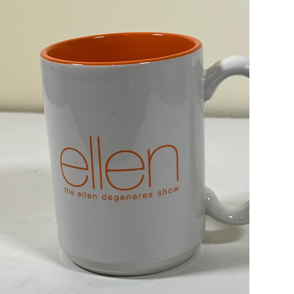 SOLD‎ Ellen DeGeneres Show Mug, White and Orange Coffee Cup, TV Show Collectible